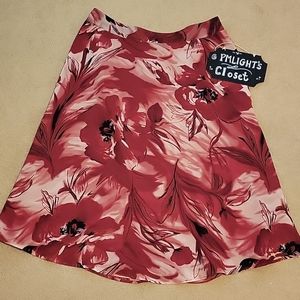 Emma James 12 Petite Skirt Dark Pink Black White Floral A-Line